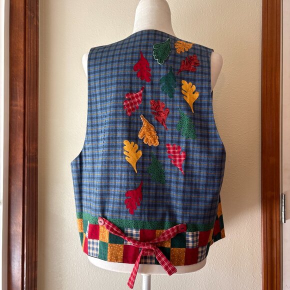 VTG 90s Handmade Reversible Teacher's Vest Fall Leaves Apples Cotton Size L - Picture 4 of 12